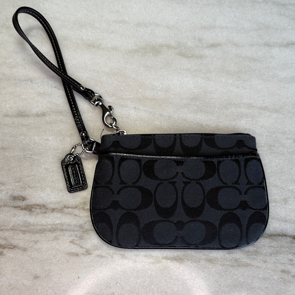 Coach Black Wristlet with Signature Pattern Black Like New